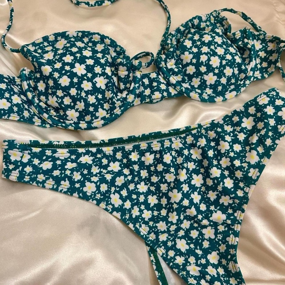 💜Floral Teal Bikini Set Size Small